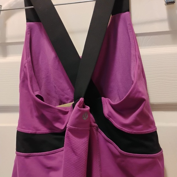 Lululemon Purple Black Push Ur Limits Tank Top Criss Cross Straps Size 10 - Picture 5 of 6
